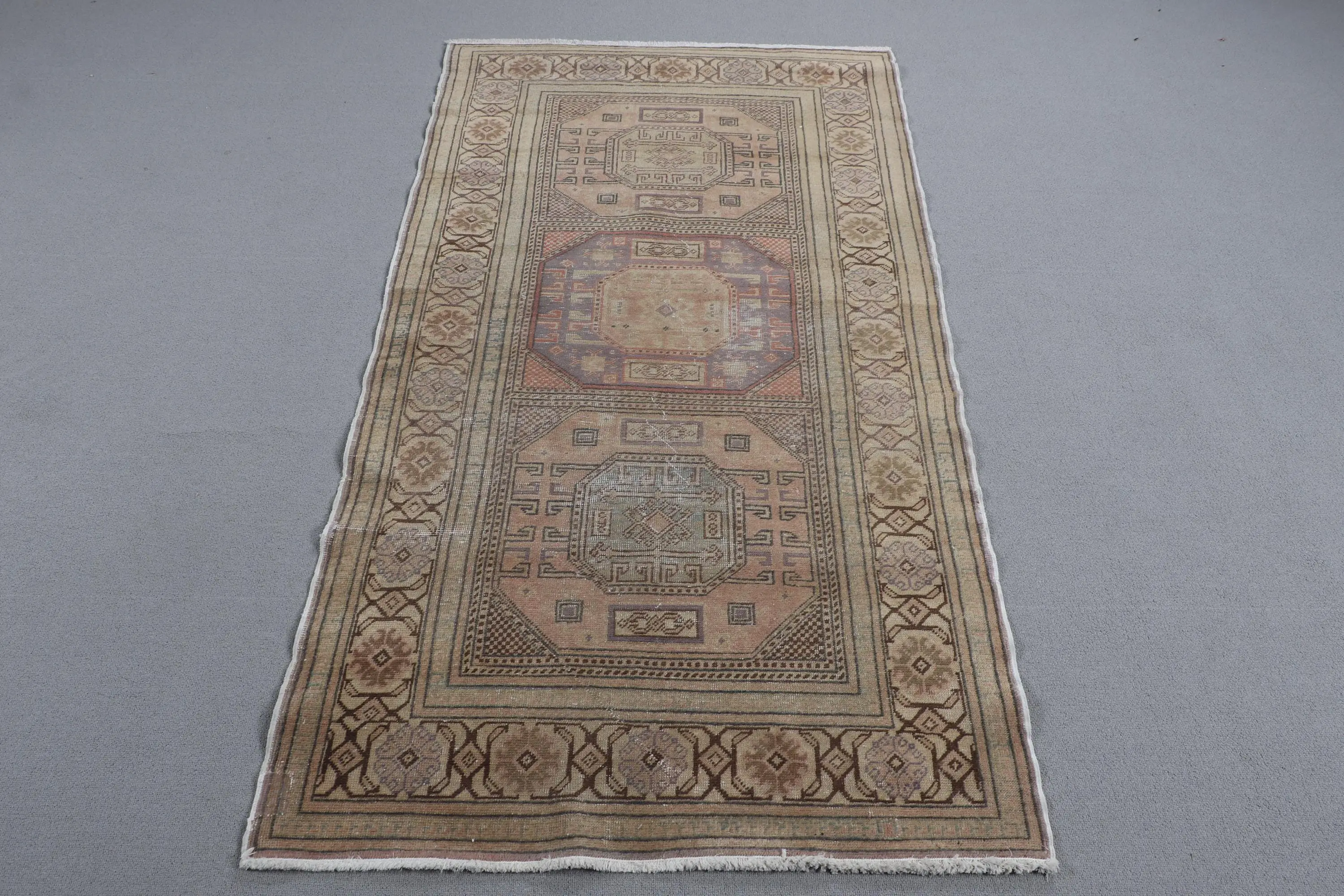 3.1x5.8 ft Vintage Türk Halısı, Accent Halı, Kahverengi Kırmızı Oryantal Yün Halı - 1
