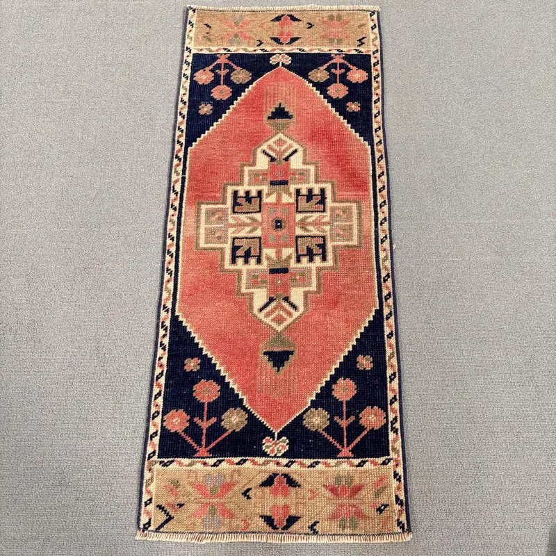 Pink Southwestern Rug, 0,1x3,5 ft with Blue Accents