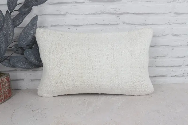 Ethnical Kilim Rug Pillow, 12x20 White Cushion Cover, Kilim Cushion Sham, Cushion Case, Pillow for Sofa, Turkish Corner Pillow Sham - 1