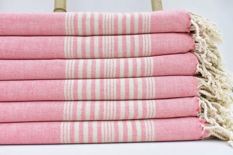 Fuchsia Striped Organic Cotton Beach Towel, Personalized Gift, 70x40 Inches