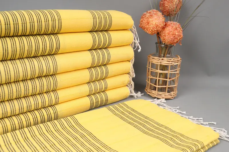 Personalized Turkish Bath Towel Yellow-Black Stripes, 71x38 Inches