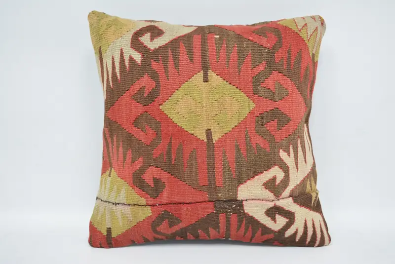 Red & Brown Embroidered Throw Pillow, 12x12 Inch Square Cushion - 1