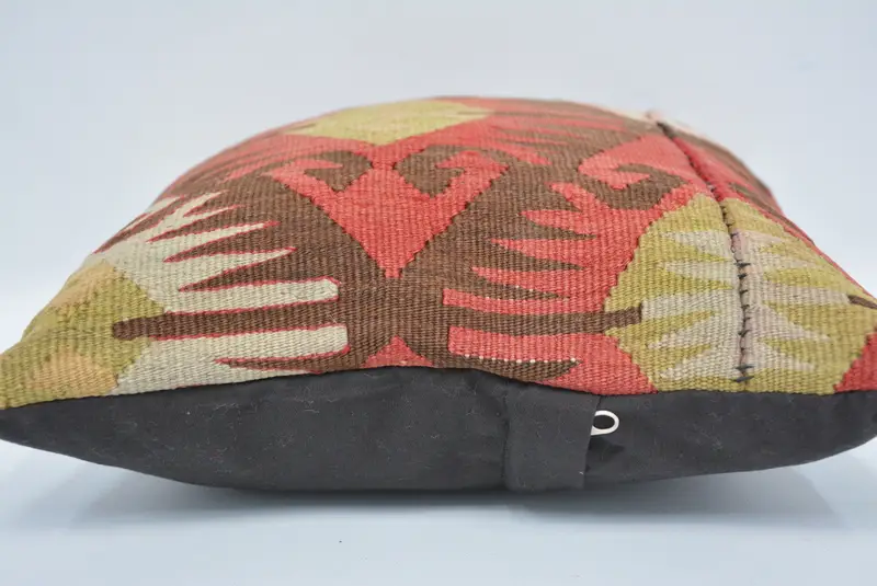 Red & Brown Embroidered Throw Pillow, 12x12 Inch Square Cushion - 5