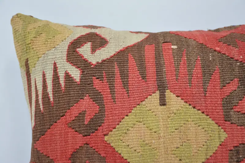 Red & Brown Embroidered Throw Pillow, 12x12 Inch Square Cushion - 2