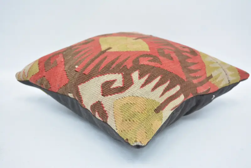 Red & Brown Embroidered Throw Pillow, 12x12 Inch Square Cushion - 6