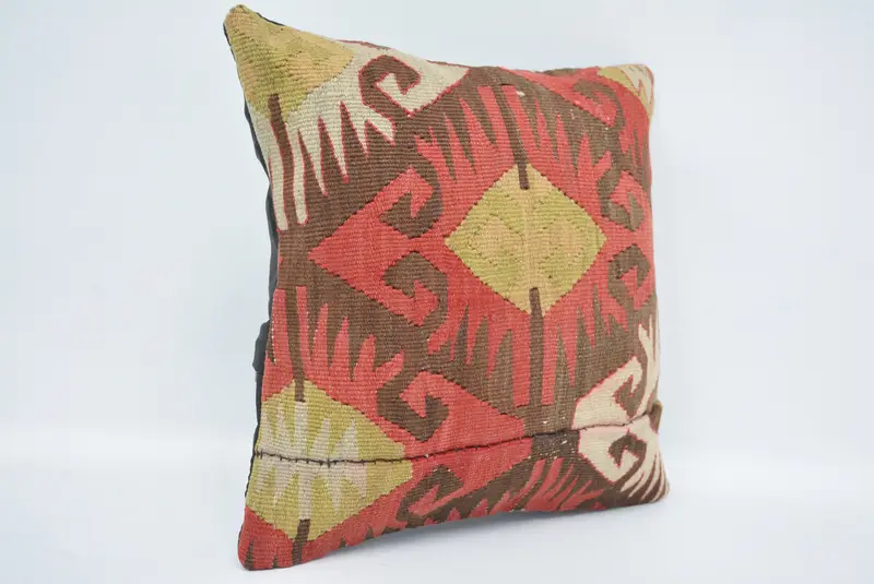 Red & Brown Embroidered Throw Pillow, 12x12 Inch Square Cushion - 3