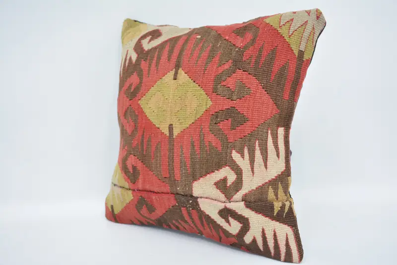 Red & Brown Embroidered Throw Pillow, 12x12 Inch Square Cushion - 4