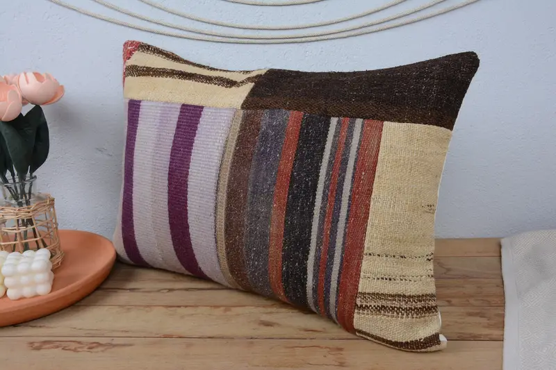 Turkish Pillow, Pillow Sham, 16x24 Blue Pillow Case, Living Room Throw Cushion Case, Kilim Cushion Sham, Interior Designer Pillow - 4