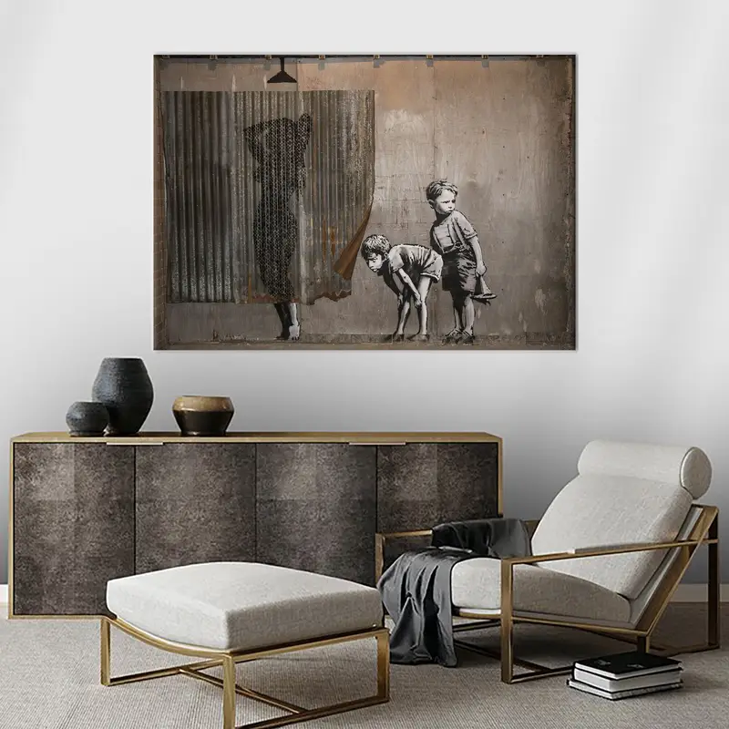BANKSY Lady Shower, Peeping Tom Boys, Banksy Print, Banksy Poster, Banksy Art Canvas, Banksy Art, Lady Shower, Banksy Lady, Urban Wall Art, - 2