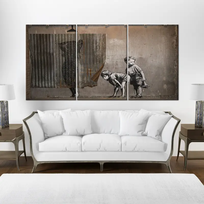 BANKSY Lady Shower, Peeping Tom Boys, Banksy Print, Banksy Poster, Banksy Art Canvas, Banksy Art, Lady Shower, Banksy Lady, Urban Wall Art, - 3