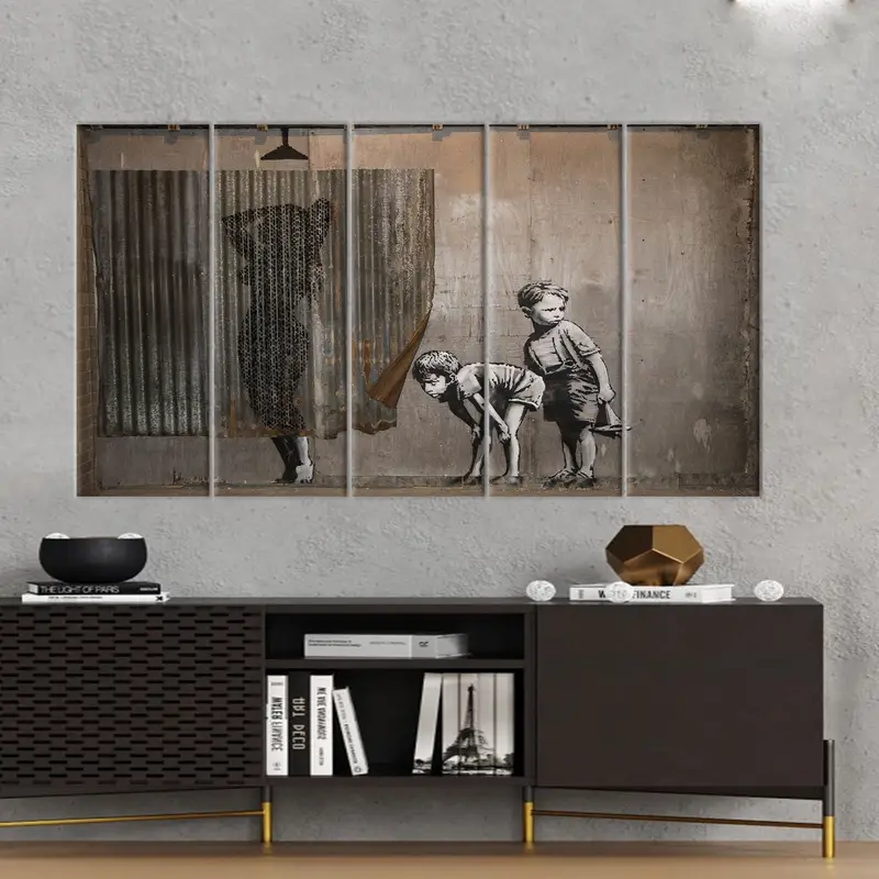 BANKSY Lady Shower, Peeping Tom Boys, Banksy Print, Banksy Poster, Banksy Art Canvas, Banksy Art, Lady Shower, Banksy Lady, Urban Wall Art, - 1