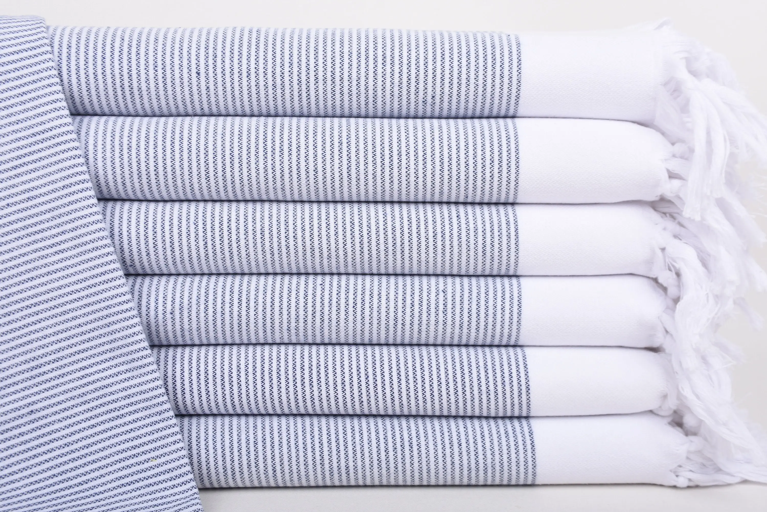 Navy Striped Tea Towel Handmade Organic Cotton, 40x18 Inches - 1