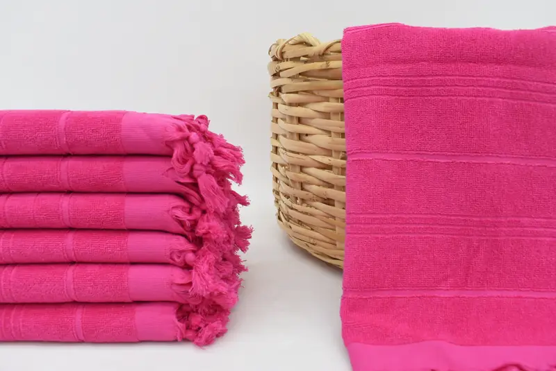 Turkish Towel Fuchsia Striped Terry Hand Towel, 40x18 Inches