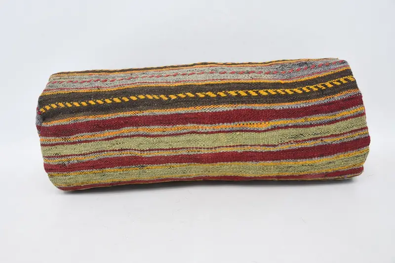 Handgefertigtes grünes und rotes besticktes Kissen, Vintage Kissen mit Reißverschluss