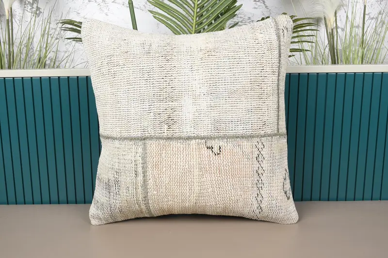 Beige-braunes Patchwork-Wurfkissen, 20x20 besticktes Kissen