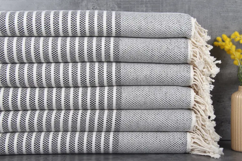 Organic Towel Dark Gray Striped, Beach Towel, 40x75 Inches