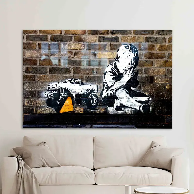 Elegant Printed Glass: Banksy Graffiti Street Art Design