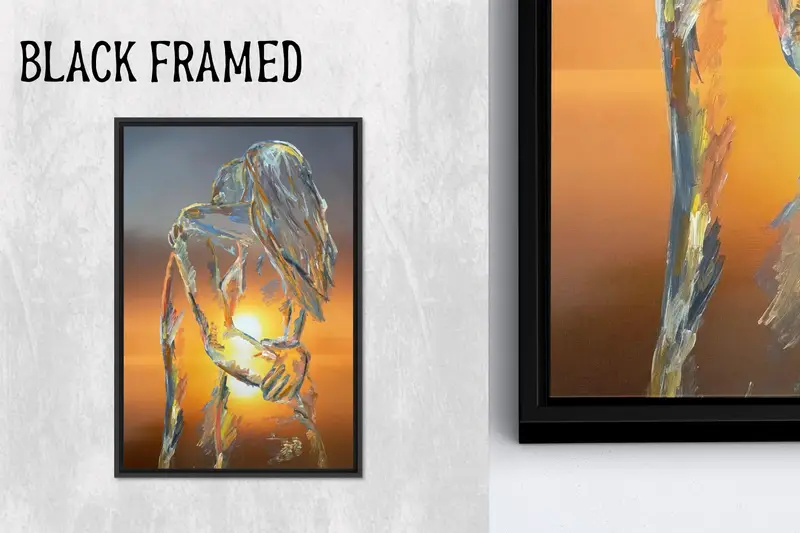 Zarif Gün Batımı Aşıklar Kanvas Tablo: Soyut Çift Kanvas Tablo