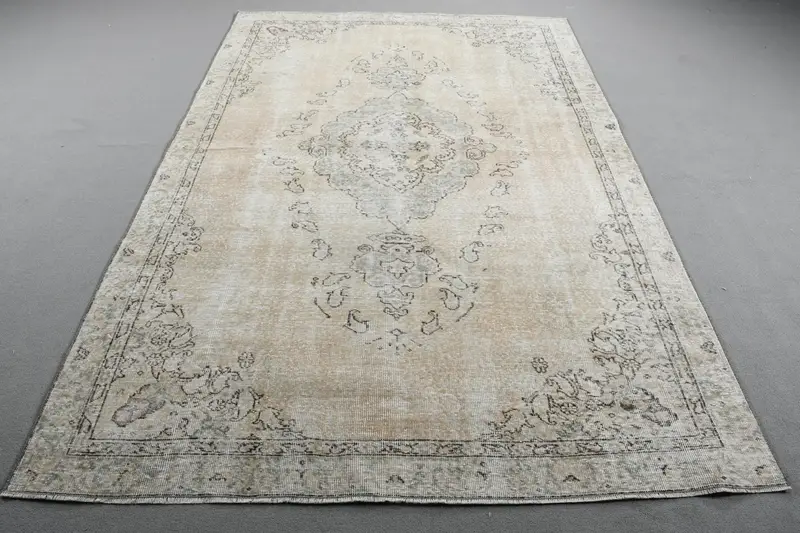 Türkischer Teppich, 5,8x9 ft Vintage Teppich, Grau Beige Camouflage Wollteppich - 1