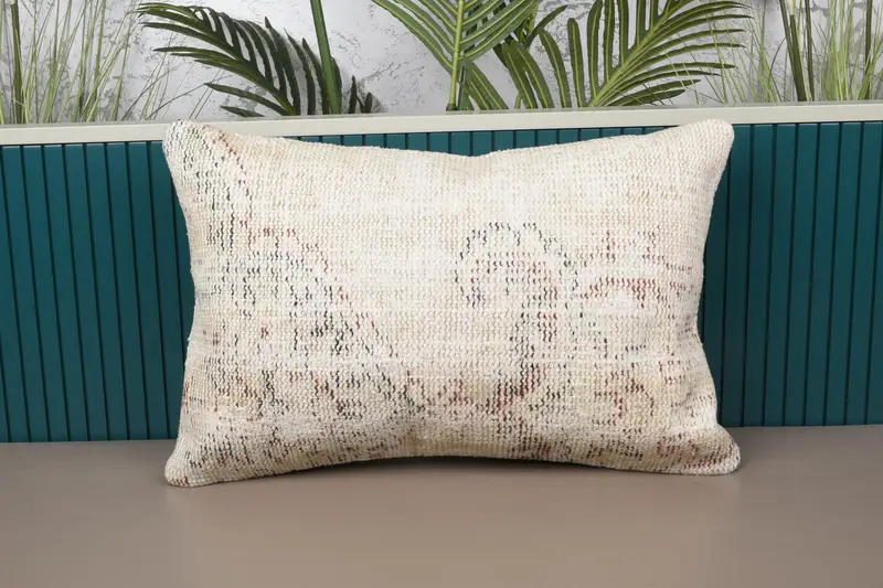 Wool Throw Pillow Case, Seasonal Gift Beige Antique Pillow - 1