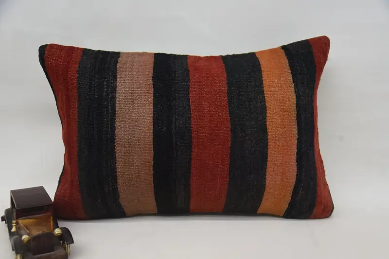 Handgefertigtes gestreiftes Kissen, 16x24 Kissen in Rot und Orange