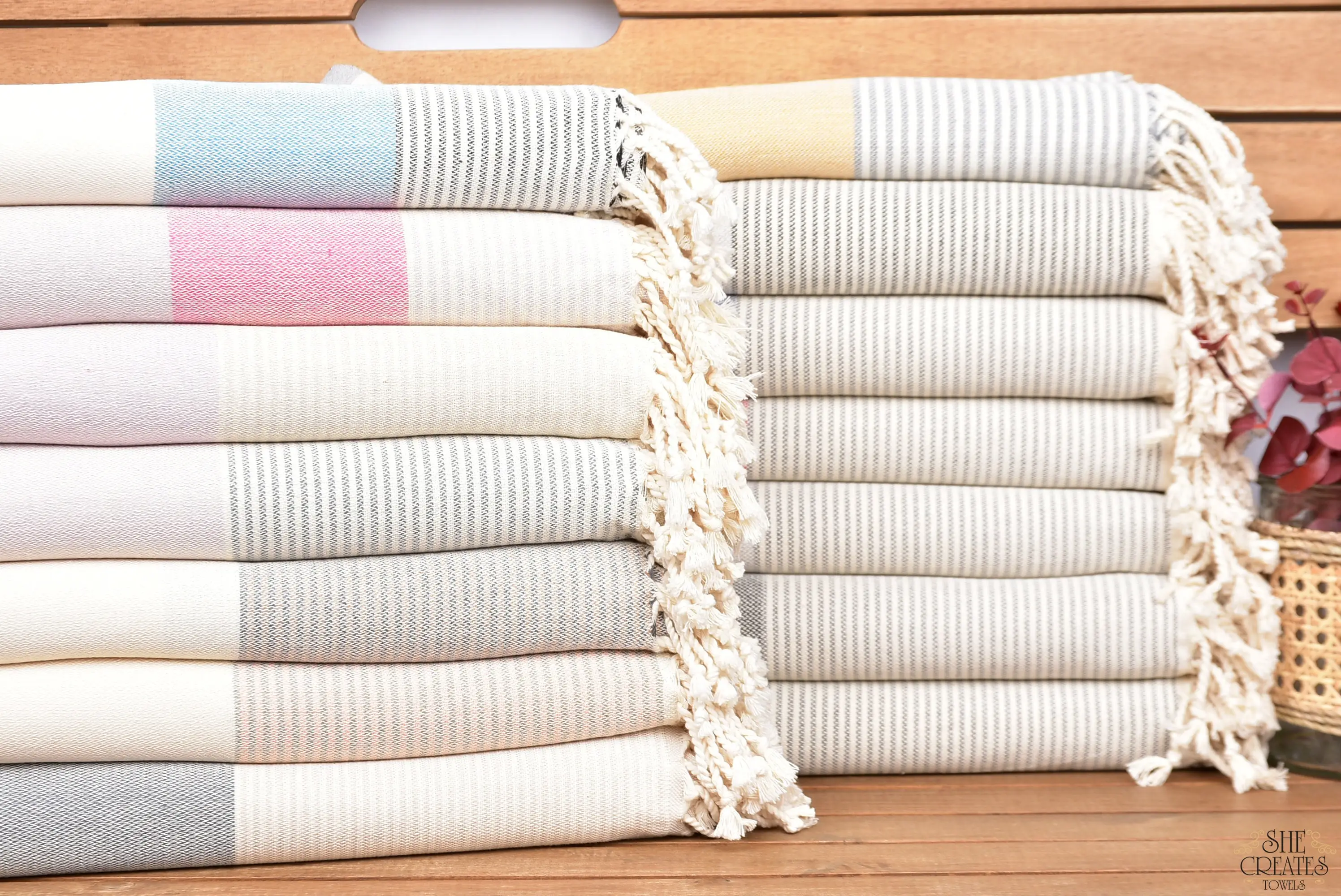 Cotton Striped Towel Personalized Wedding Gift Beige, 40x70 Inches - 1