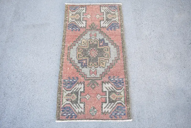 1.5x2.9 ft Rug, Turkish Vintage Rug, Oushak Red Moroccan Rug - 1