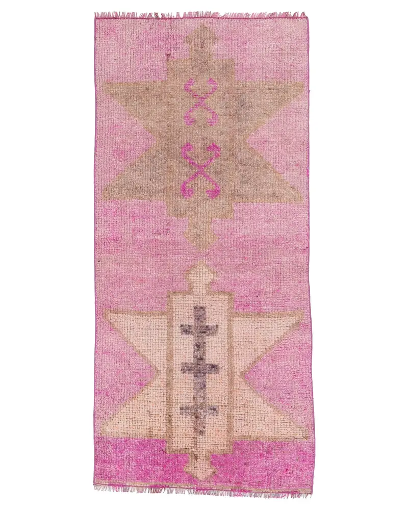 Turkish Small Rug 2.6x5.6 ft (78x172 cm), Herki Pink Animal Print Vintage Rug - 1