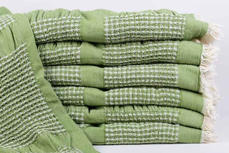 Housewarming Gift Khaki Green Waffle Throw, 83x79 Inches