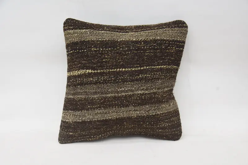 14x14 Brown Cushion, Pillow Sham, Meditation Pillow, Pillow for Sofa, Kilim Pillow Cover, Home Decor Pillow, Accent Throw Cushion - 1