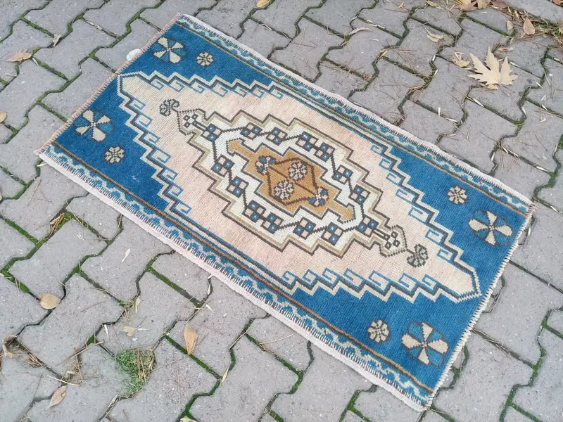Blue Oriental Rug, 2x3.7 ft Rose Gold Accent