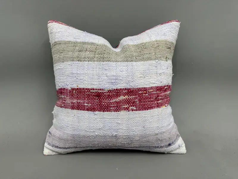 Ethnical Kilim Rug Pillow, Vintage Kilim Throw Pillow, Kilim Cushion Sham, Pillow Case, Turkish Bench Pillow Case, 18x18 Purple Cushion Cover - 1