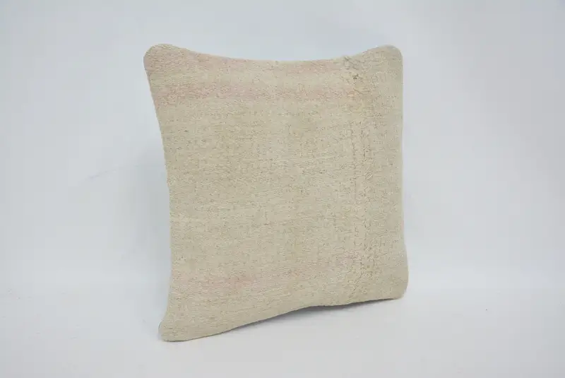 Cushion Cover, Handmade Kilim Cushion, Garden Pillow Cover, 14x14 Beige Cushion, Vintage Kilim Throw Pillow, Vintage Pillow - 3