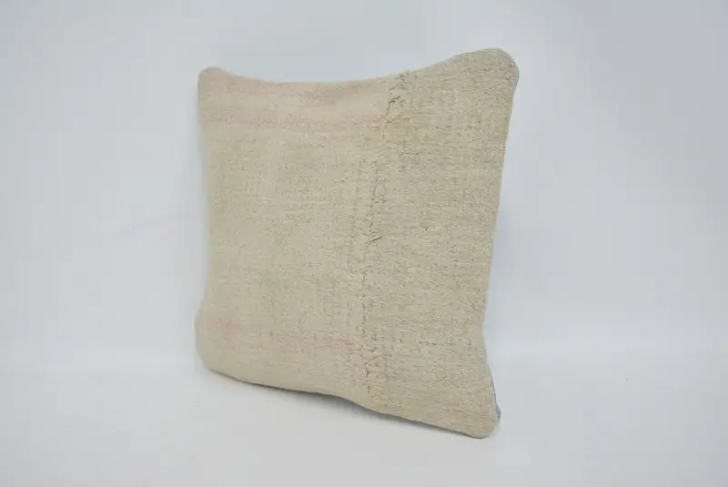 Cushion Cover, Handmade Kilim Cushion, Garden Pillow Cover, 14x14 Beige Cushion, Vintage Kilim Throw Pillow, Vintage Pillow - 4