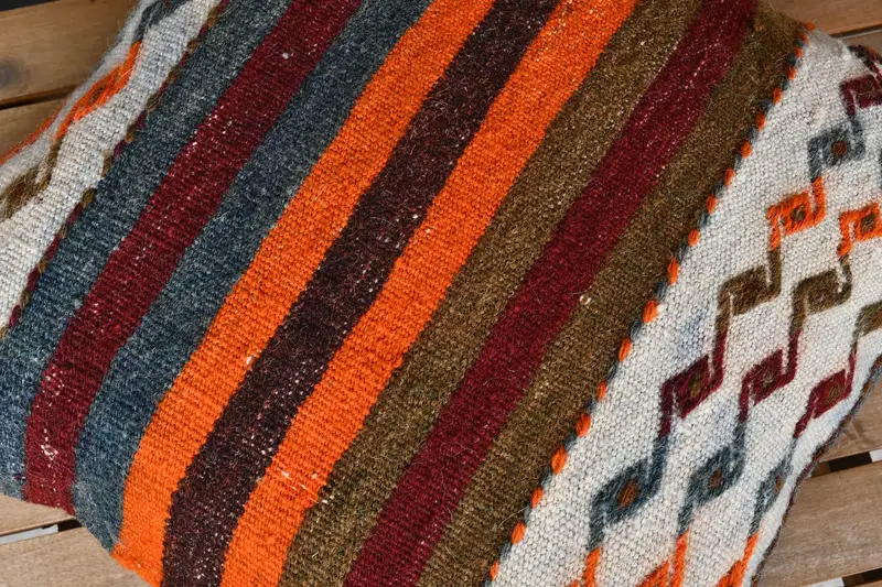 Interior Designer Pillow, Home Decor Pillow, Handmade Kilim Cushion, Floor Pillow Sham, Cushion Case, 18x18 Orange Pillow Case, Handmade Pillow - 4