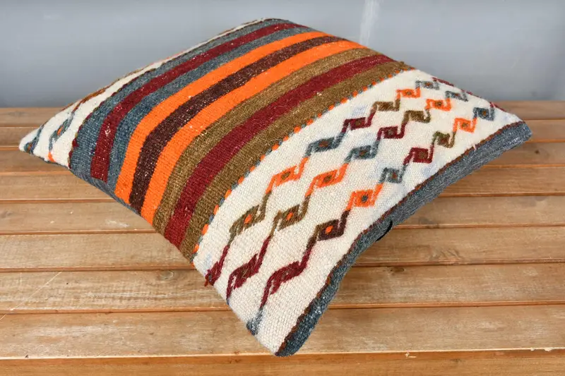 Interior Designer Pillow, Home Decor Pillow, Handmade Kilim Cushion, Floor Pillow Sham, Cushion Case, 18x18 Orange Pillow Case, Handmade Pillow - 2