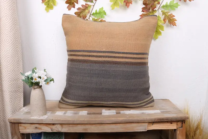 Ethnic Throw Cushion, Vintage Kilim Throw Pillow, Rustic Cushion, 20x20 Orange Cushion Cover, Pillow Case, Vintage Kilim Pillow, Pillow for Couch - 1