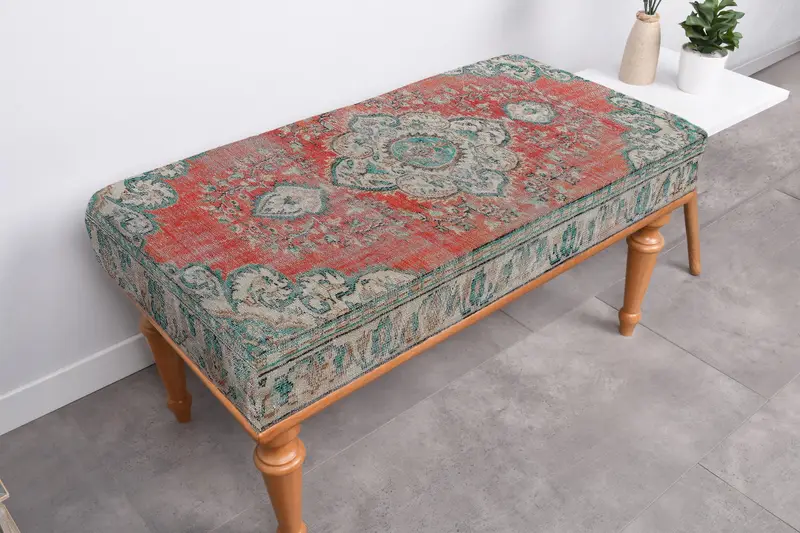 ボヘミアンレッド&グレーオットマン、多用途モジュール式オットマン