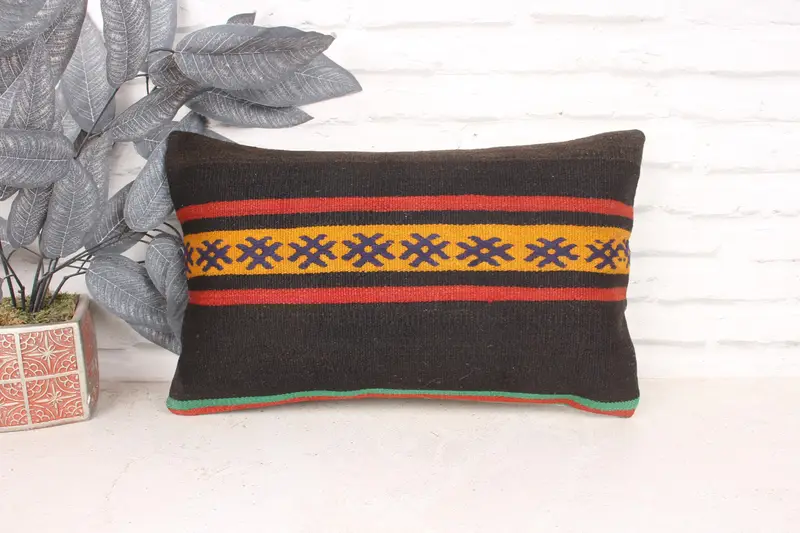 Handmade Kilim Cushion, Kilim Pillow Cover, Pillow Sham, Decorative Bolster Cushion Case, Turkish Kilim Pillow, 12x20 Brown Pillow Cover - 1