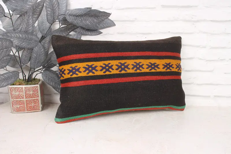 Handmade Kilim Cushion, Kilim Pillow Cover, Pillow Sham, Decorative Bolster Cushion Case, Turkish Kilim Pillow, 12x20 Brown Pillow Cover - 3