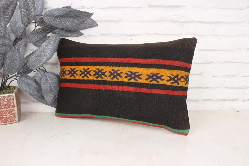 Handmade Kilim Cushion, Kilim Pillow Cover, Pillow Sham, Decorative Bolster Cushion Case, Turkish Kilim Pillow, 12x20 Brown Pillow Cover - 4