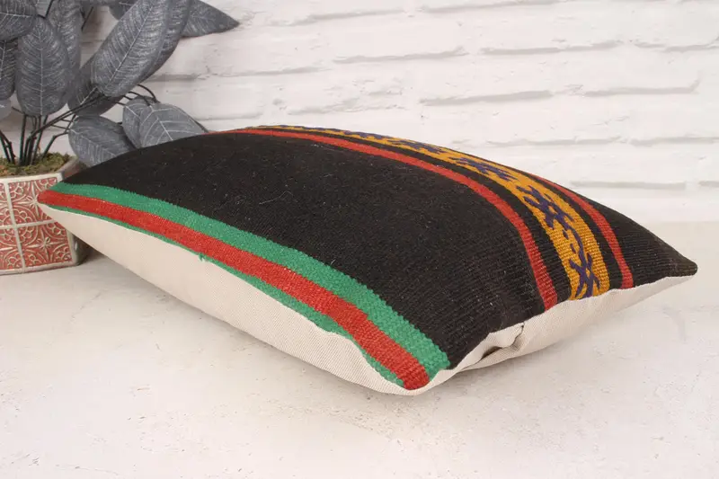 Handmade Kilim Cushion, Kilim Pillow Cover, Pillow Sham, Decorative Bolster Cushion Case, Turkish Kilim Pillow, 12x20 Brown Pillow Cover - 6
