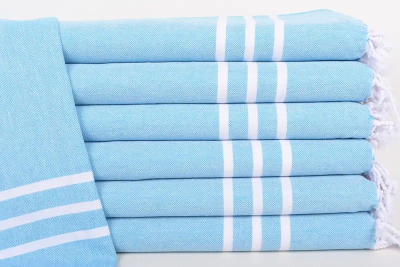 Turkish Hand Towel, Turquoise Striped, Organic Cotton, 40x20 Inches