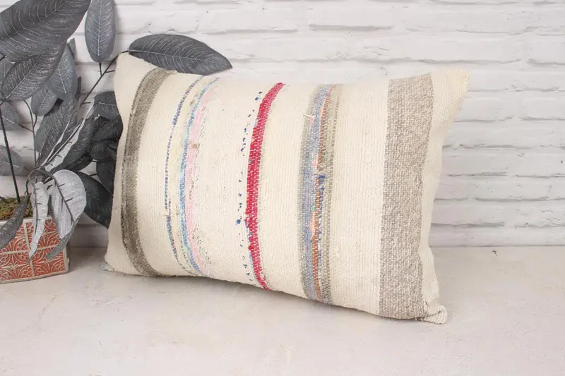 16x24 White Pillow Case, Sofa Bolster Cushion Case, Pillow for Couch, Vintage Kilim Throw Pillow, Cushion Case, Kilim Pillow Cover - 4