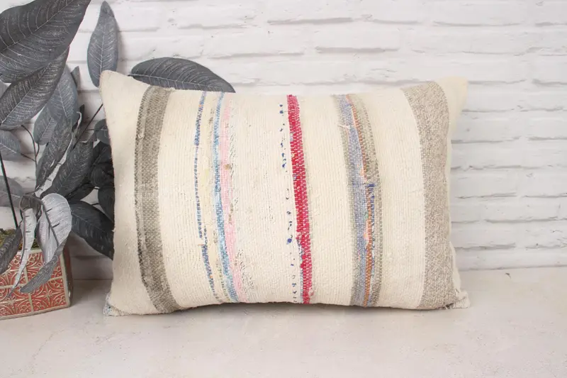 16x24 White Pillow Case, Sofa Bolster Cushion Case, Pillow for Couch, Vintage Kilim Throw Pillow, Cushion Case, Kilim Pillow Cover - 1