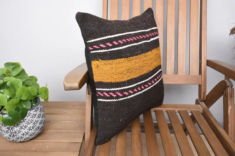 Cushion Case, Handmade Kilim Cushion, 18x18 Brown Cushion, Handmade Rug Seat Cushion Case, Throw Kilim Pillow, Home Decor Pillow - 2