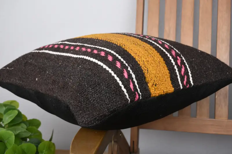 Cushion Case, Handmade Kilim Cushion, 18x18 Brown Cushion, Handmade Rug Seat Cushion Case, Throw Kilim Pillow, Home Decor Pillow - 6