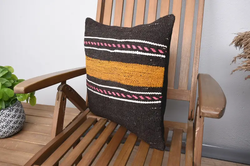 Cushion Case, Handmade Kilim Cushion, 18x18 Brown Cushion, Handmade Rug Seat Cushion Case, Throw Kilim Pillow, Home Decor Pillow - 3