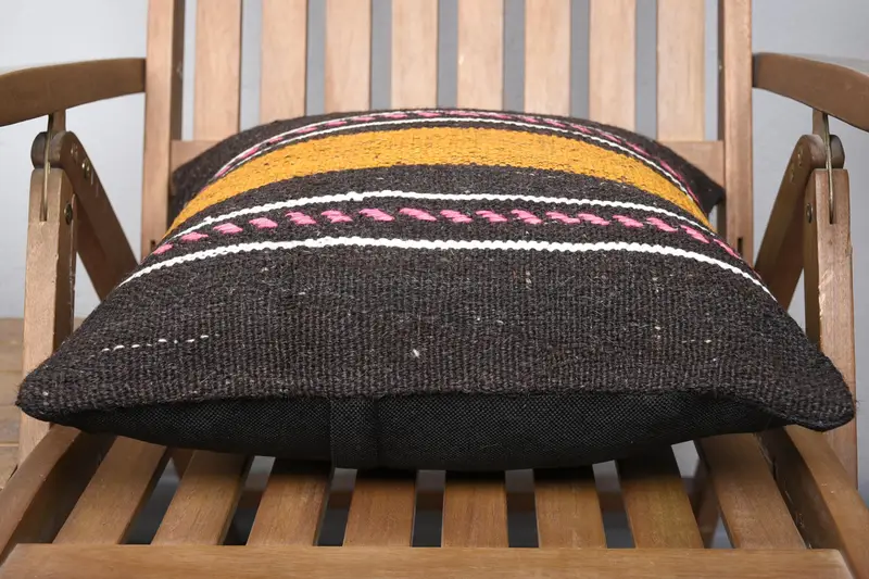 Cushion Case, Handmade Kilim Cushion, 18x18 Brown Cushion, Handmade Rug Seat Cushion Case, Throw Kilim Pillow, Home Decor Pillow - 5