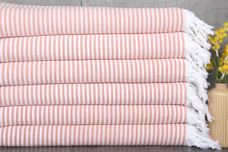 Turkish Bath Towel Organic Cotton Beige Stripes, 36x67 Inches